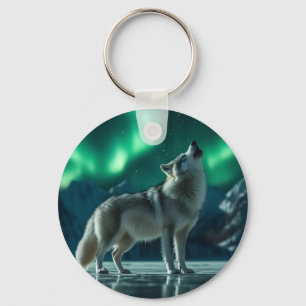 Chaveiro Wolf Howling debaixo das luzes do Norte