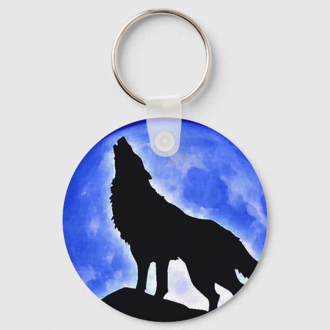 Chaveiro Wolf Howling na Lua (Frente)