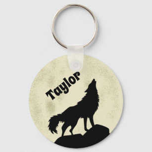 Chaveiro Wolf Howling personalizado na ilustração da lua