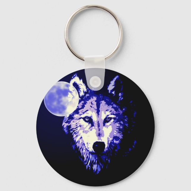 Chaveiro Wolf & Moon Dark Blue Night Collage (Frente)