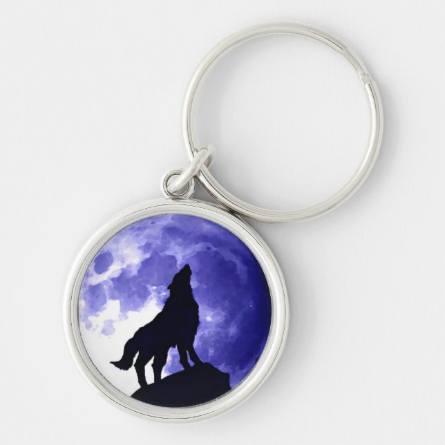 Chaveiro Wolf Silhouette e Lua Completa (Frente)