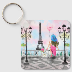 Chaveiro Woman with Balloon In Paris Keychain Eiffel Tower