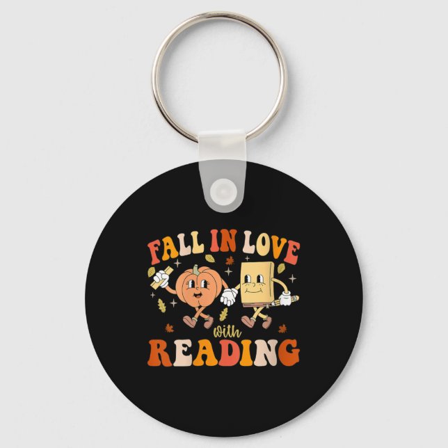Chaveiro Womens Groovy Fall In Love With Reading Thanksgivi (Frente)