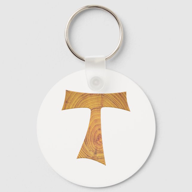 Chaveiro Wooden Look Franciscan Tau Cross (Frente)