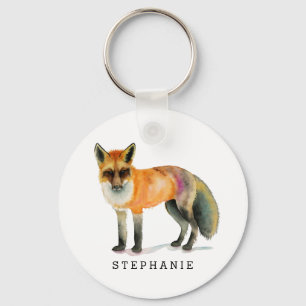 Chaveiro Woodland Fox Watercolor Personalizada