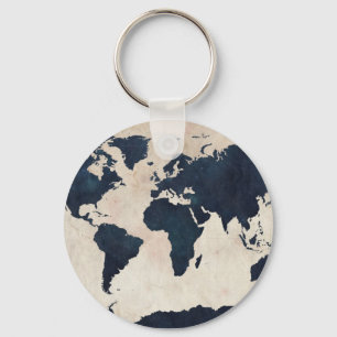 Chaveiro World Map Distressed Navy