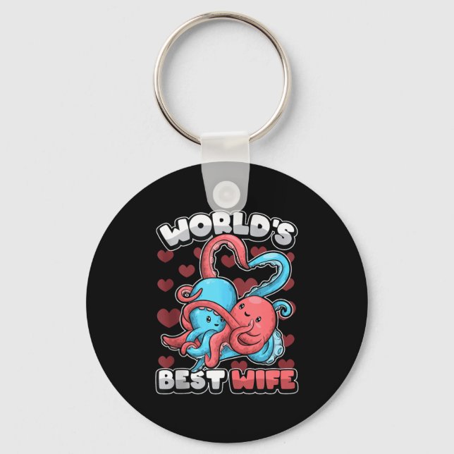 Chaveiro World's Wife Cute Kawaii Octopus Heart Cute Couple (Frente)