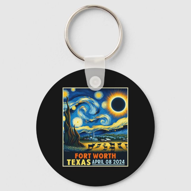 Chaveiro Worth Texas Total Solar Eclipse 2024 Starry Night (Frente)