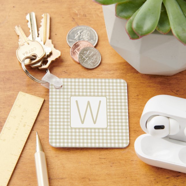 Chaveiro Xadrez de Ginga Bege e Branco com Monograma (Mesa)