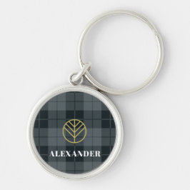 Chaveiro Xadrez Escocês Monograma Elegante Preto Dourado