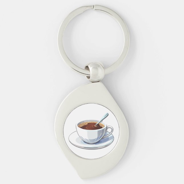 Chaveiro Xícara de café branca em um pires cheio de café (Frente)