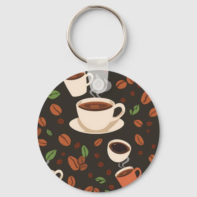 Chaveiro Xícaras de Café Grãos Padrão Matinal (Frente)