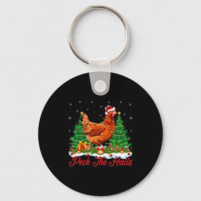 Chaveiro Xmas Lighting Santa Hat Chicken Christmas Tree  (Frente)