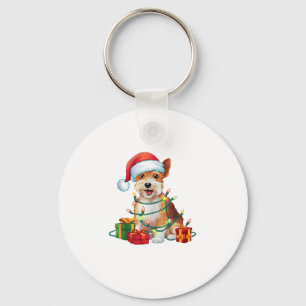 Chaveiro Xmas Lighting Santa Hat Dandie Dinmont Terrier Dog