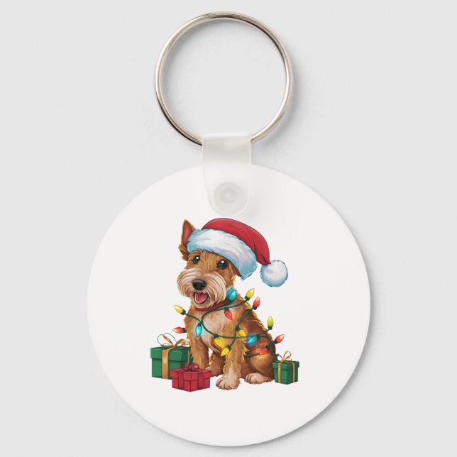 Chaveiro Xmas Lighting Santa Hat Irish Terrier Dog Christma (Frente)