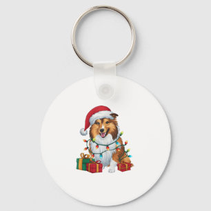 Chaveiro Xmas Lighting Santa Hat Shetland Sheepdog Christma