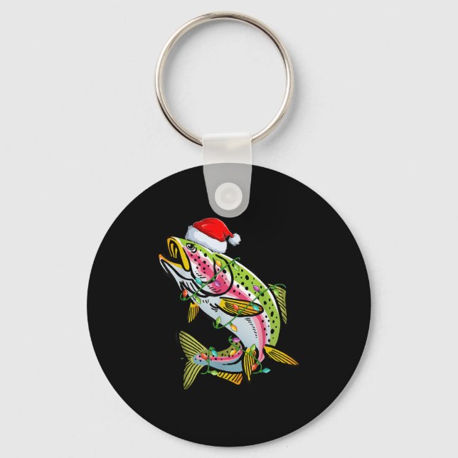 Chaveiro Xmas Lights Santa Hat Rainbow Trout Fish Christmas (Frente)