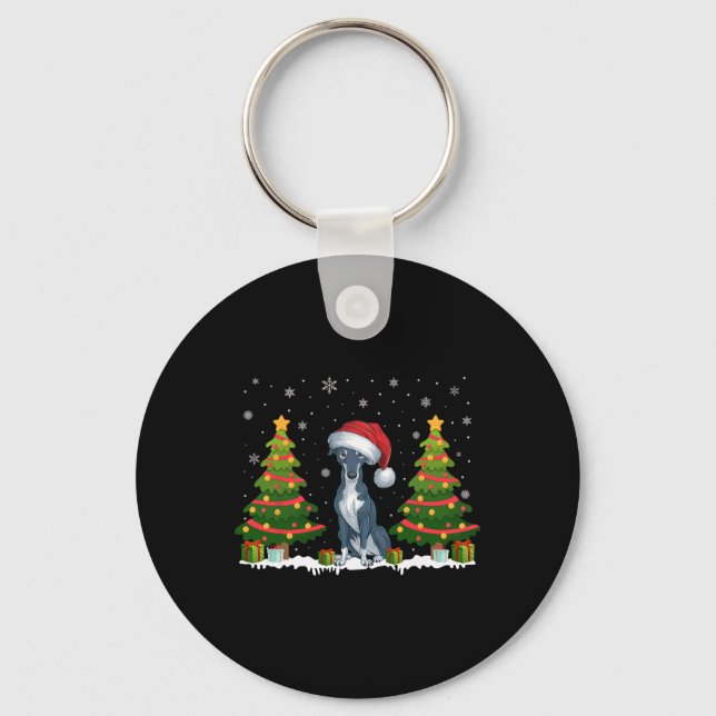 Chaveiro Xmas Tree Luz Greyhound Cachorro Papai Noel Natal (Frente)