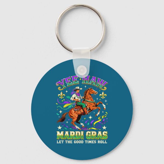 Chaveiro Yee Haw Mardi Gras Design de Caubói Cavalo Carnava (Frente)