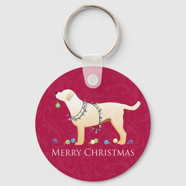 Chaveiro Yellow Labrador Retriever Feliz Design de Natal (Frente)