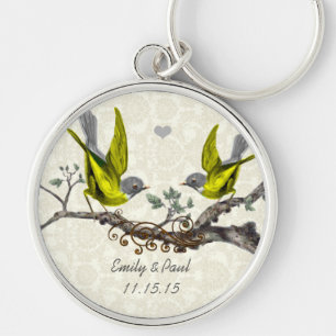 Chaveiro Yellow Vintage Love Birds Wedds Key Chain