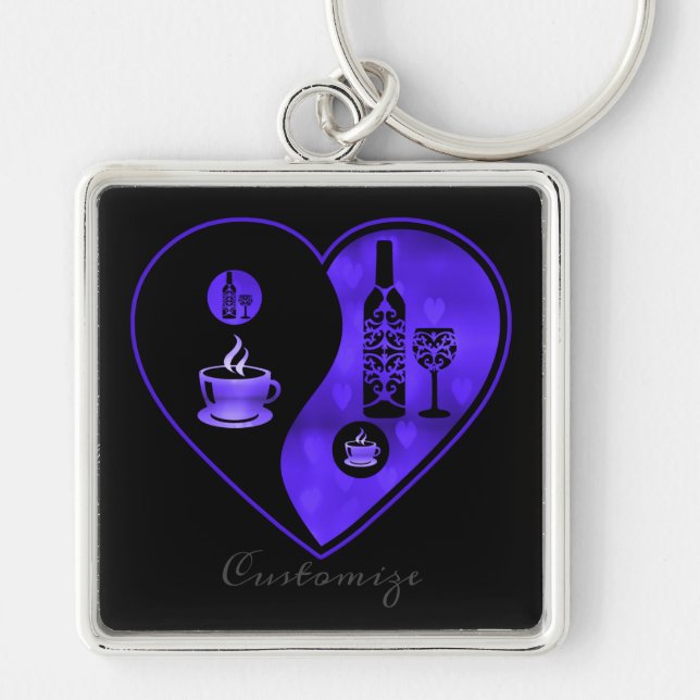 Chaveiro Yin Roxo e Yang Café e Cadeia-Chave do Vinho (Frente)