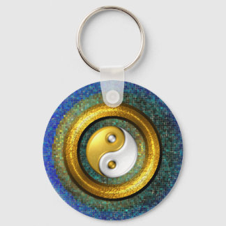 Chaveiro Yin-Yang, Anel Ouro e mosaico azul