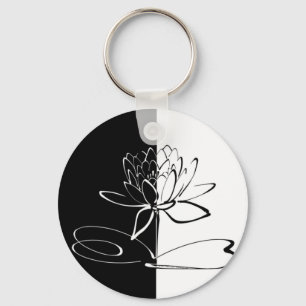 Chaveiro Yin Yang Black White Lotus Blossom
