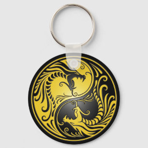 Chaveiro Yin Yang Dragon, amarelo e preto