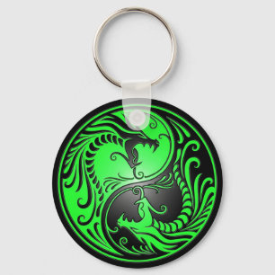 Chaveiro Yin Yang Dragon, verde e preto