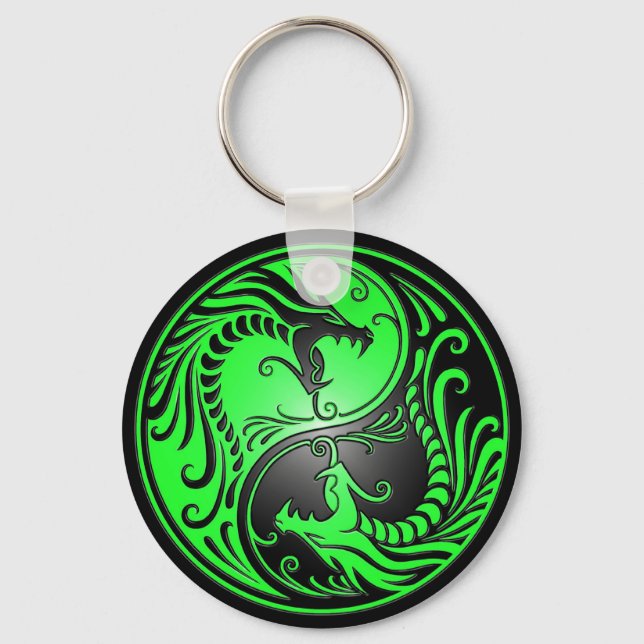 Chaveiro Yin Yang Dragon, verde e preto (Frente)