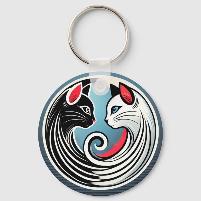 Chaveiro 🐱 Yin Yang Gatos Pretos e Brancos Presente para A (Frente)