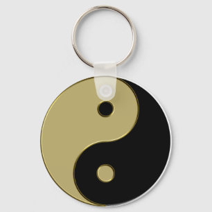 Chaveiro yin yang preto e dourado