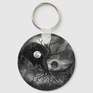 Chaveiro Yin Yang Tree Landscape Black and White