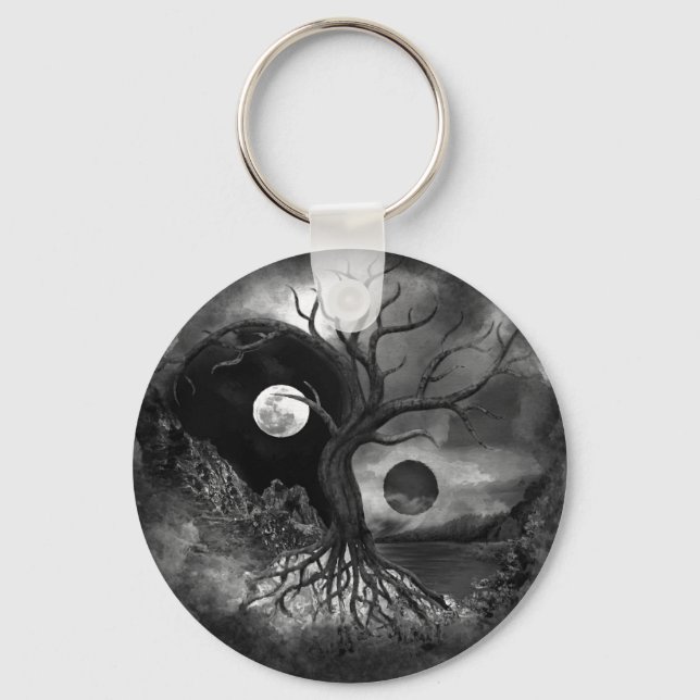 Chaveiro Yin Yang Tree Landscape Black and White (Frente)
