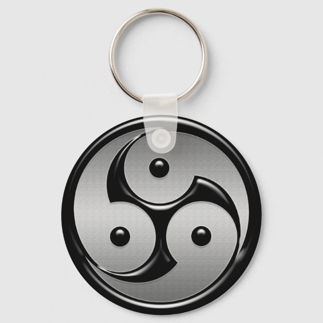 Chaveiro Yin Yang triplo - Metal e preto brilhante (Frente)