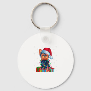 Chaveiro Yorkie Dog Ugly Xmas Lights Santa Hat Yorkie Dog C