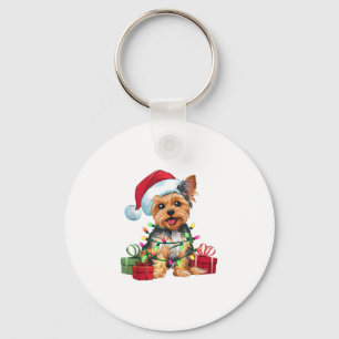 Chaveiro Yorkie Xmas Lighting Santa Hat Yorkie Dog Christma