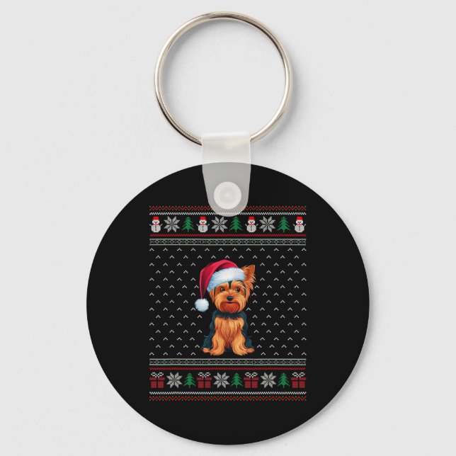 Chaveiro Yorkshire Terrier Vestindo Santa Hat Ugly Xmas (Frente)