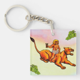 Chaveiro Young Bacchus cavalgando uma leoa e uvas verdes