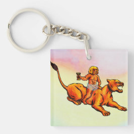 Chaveiro Young Bacchus cavalgando uma leoa e vinho bebendo