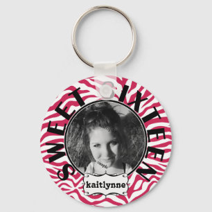 Chaveiro Zebra cor-de-rosa do doce dezesseis com foto e