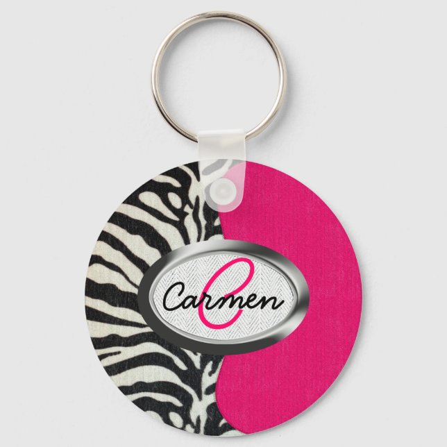 Chaveiro Zebra e Neon Rosa com Monograma Metálico (Frente)