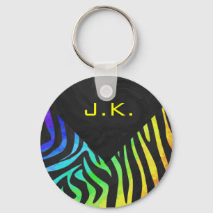 Chaveiro Zebra Monograma Preto e Estampa Arco-íris