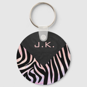 Chaveiro Zebra, preto e rosa, monograma