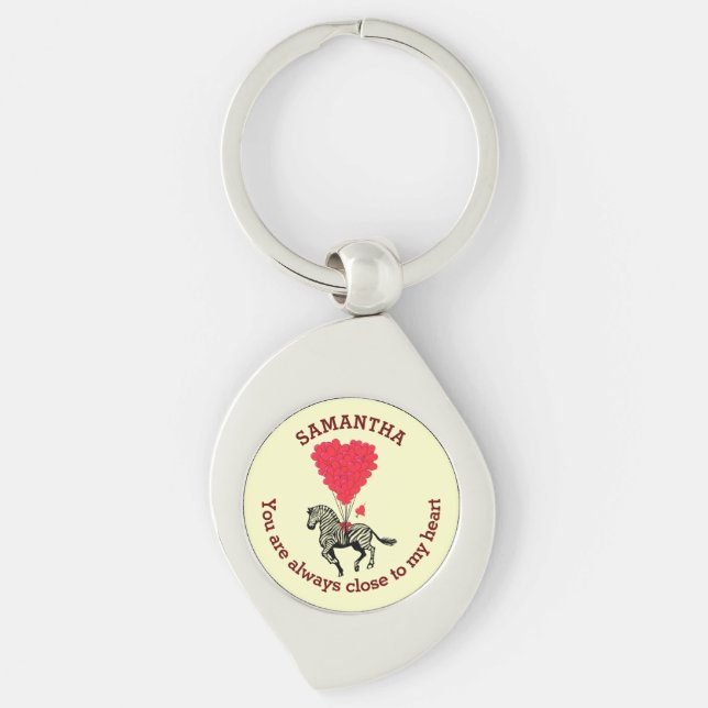 Chaveiro zebra romântica e coração vermelho personalizado (Frente)