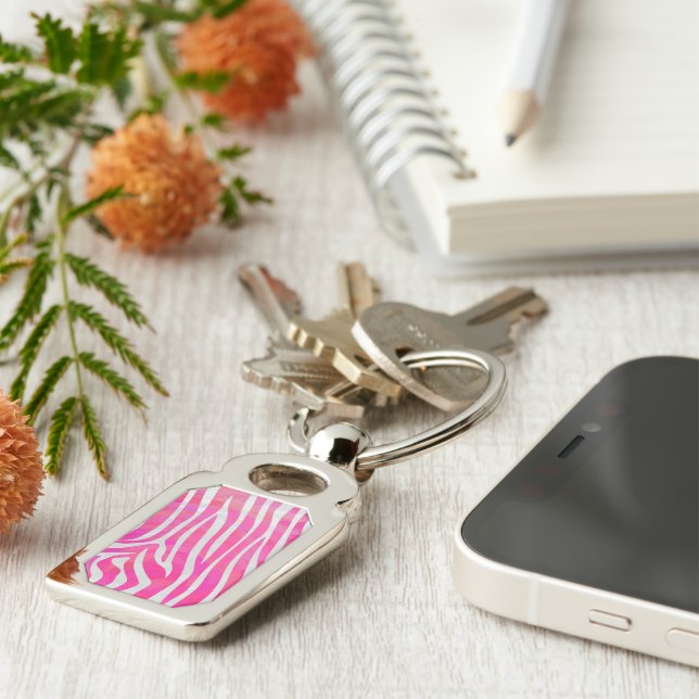 Chaveiro Zebra, rosa-quente e Impressão branco (Lateral)