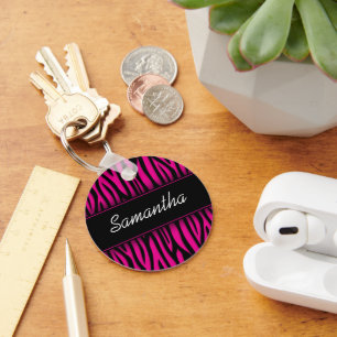 Chaveiro Zebra Sassy do rosa quente personalizada