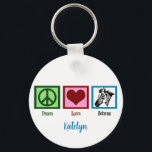 Chaveiro Zebras do Amor pela Paz<br><div class="desc">Um bonito presente animal com um sinal verde de paz,  um coração vermelho e uma zébra branca e negra. Eu amo lindos animais selvagens.</div>