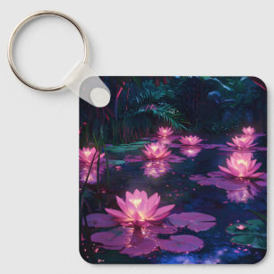 Chaveiro Zen à Meia-Noite Natureza Rosa Lago das Lótus
